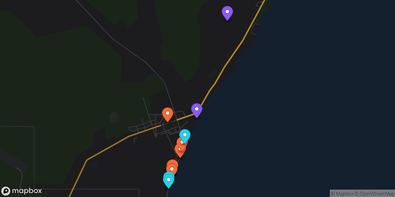 Map showing 13 locations