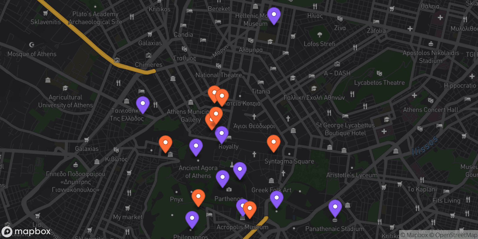 Map showing 18 locations