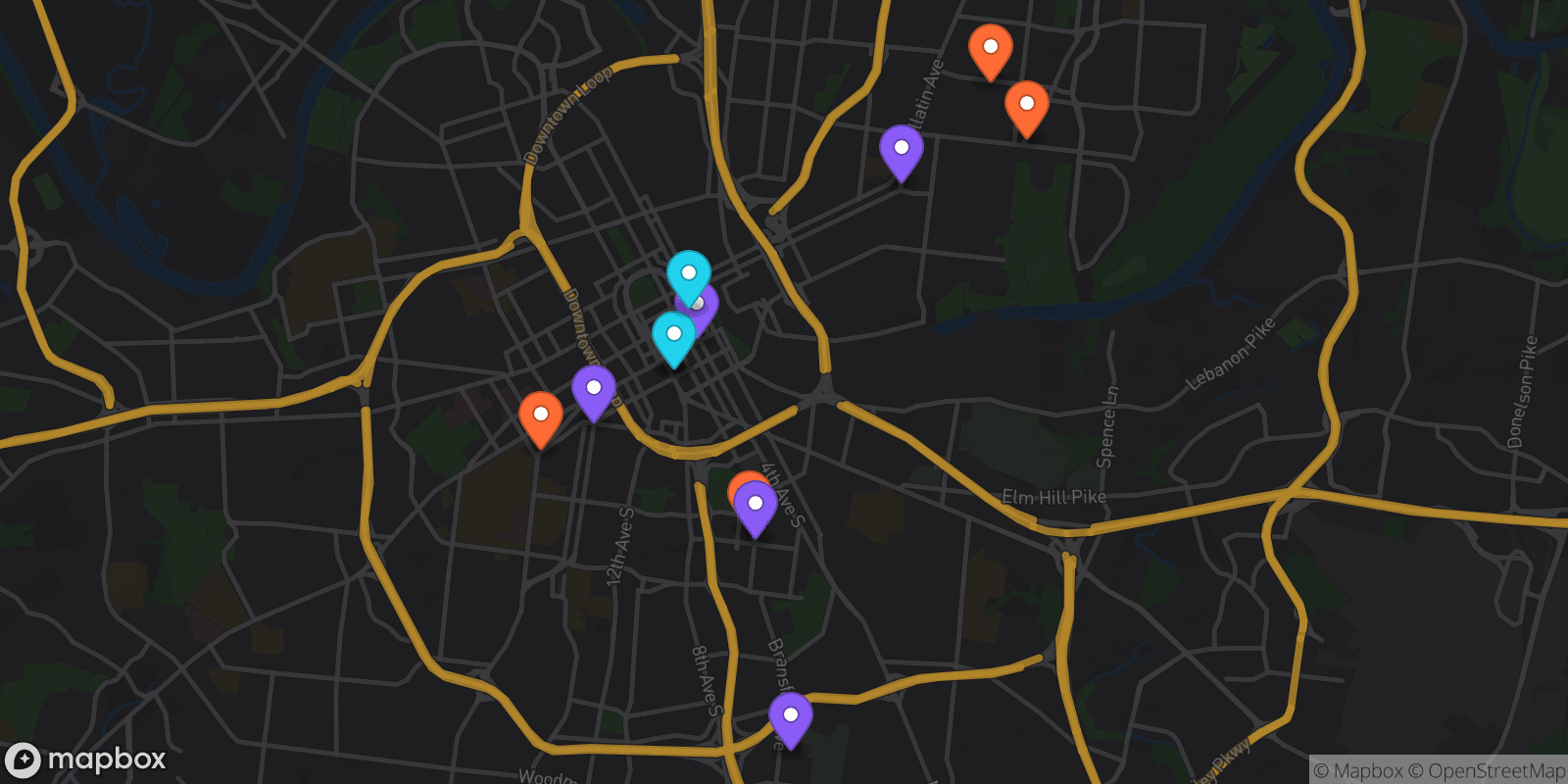 Map showing 12 locations