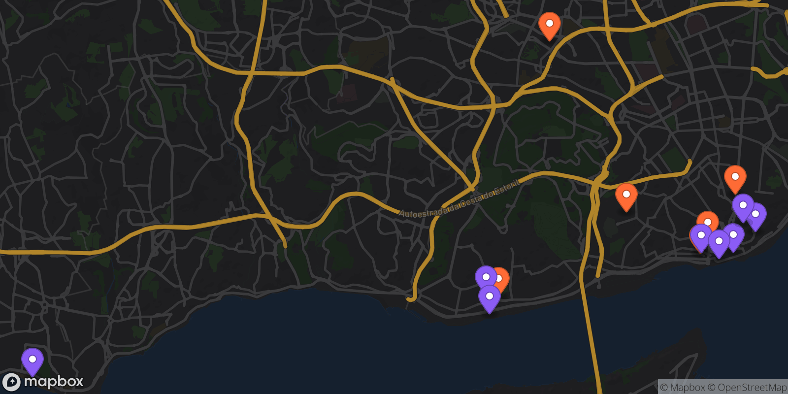 Map showing 14 locations