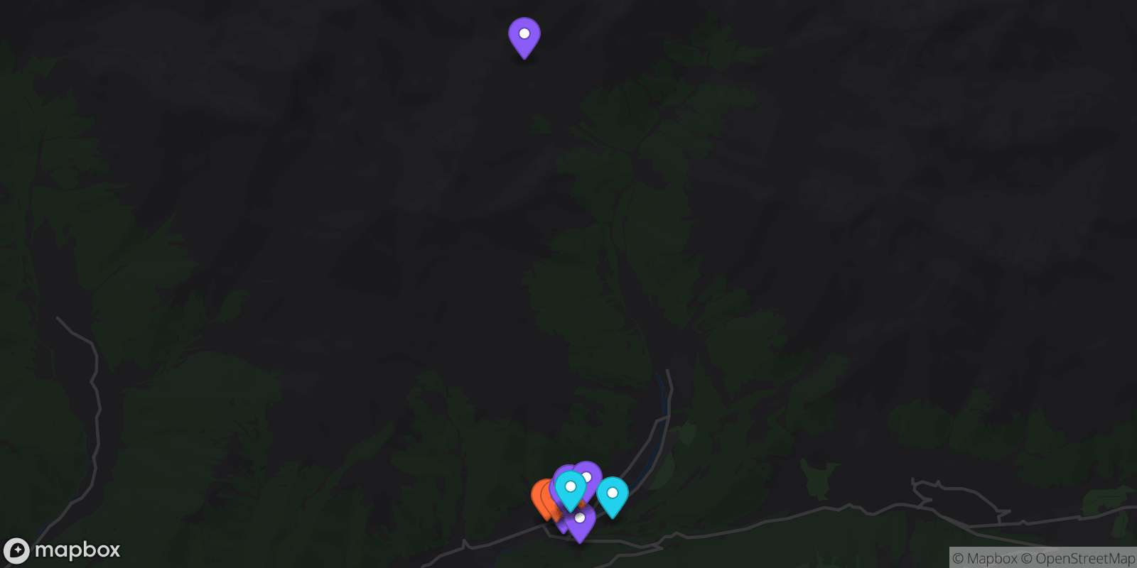 Map showing 16 locations