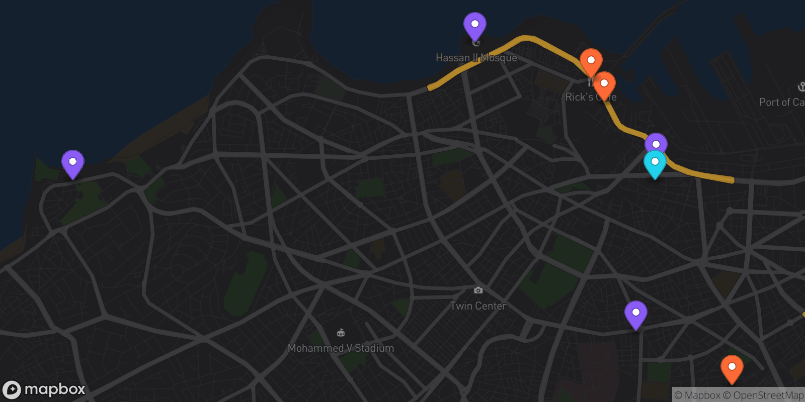 Map showing 8 locations