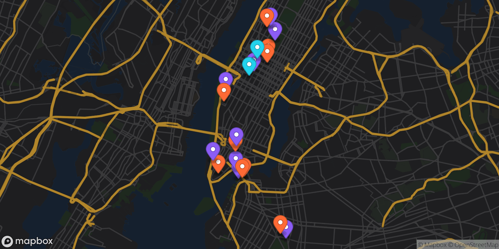 Map showing 20 locations