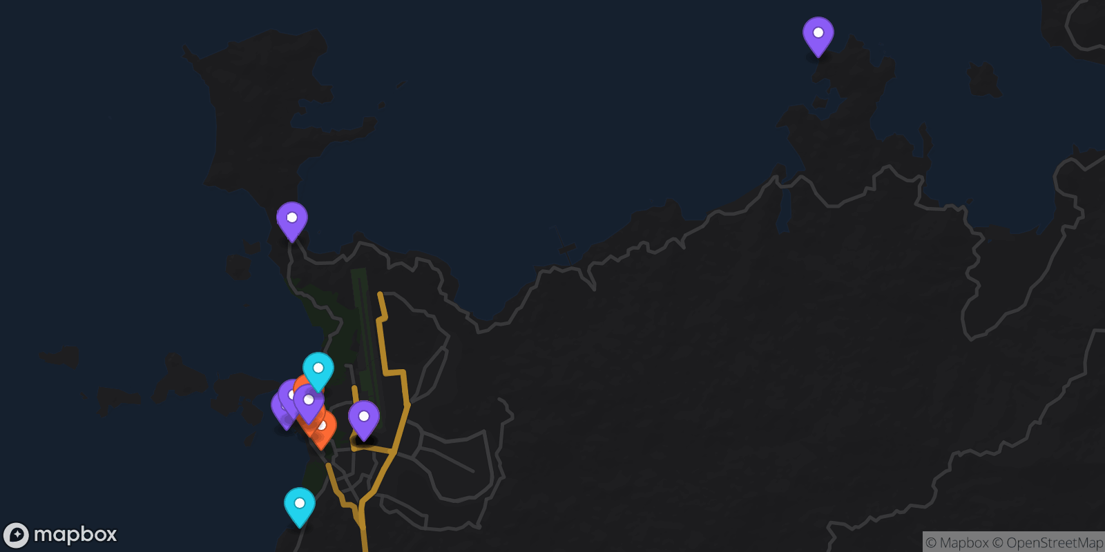 Map showing 15 locations