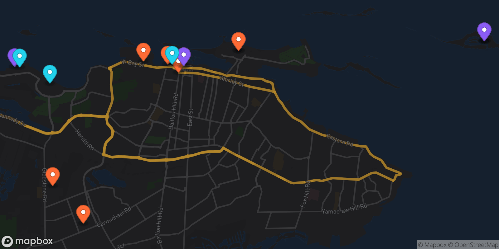 Map showing 16 locations