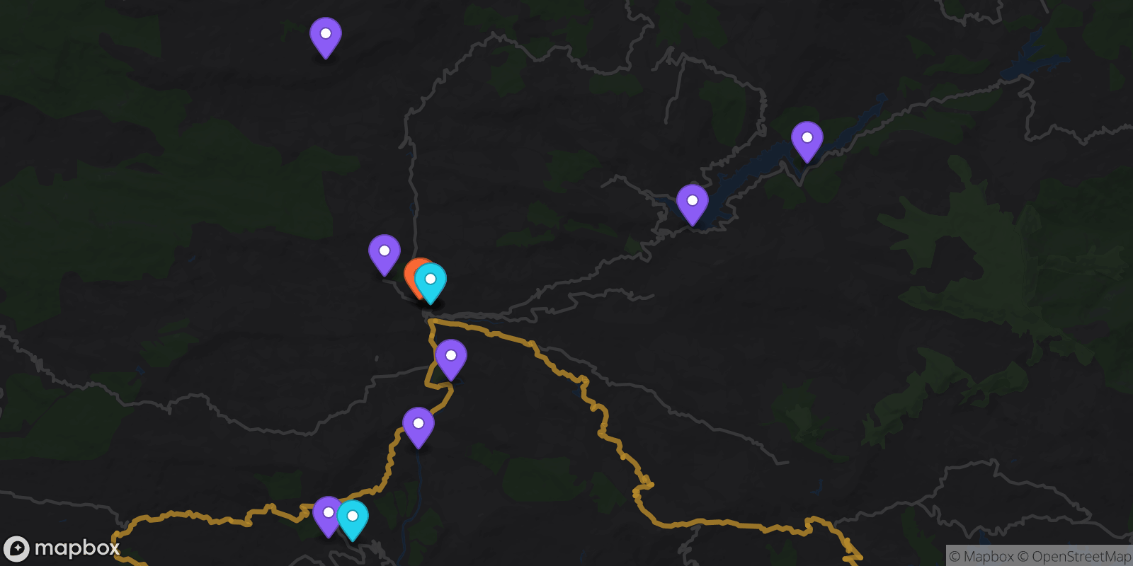 Map showing 15 locations