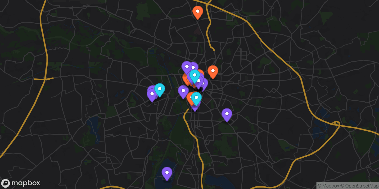 Map showing 38 locations