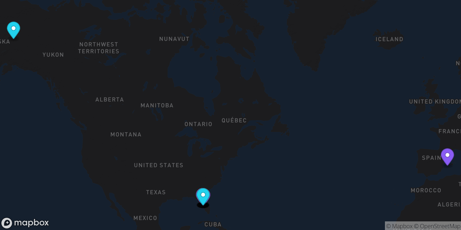 Map showing 22 locations