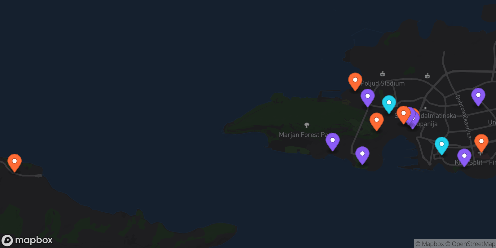 Map showing 15 locations