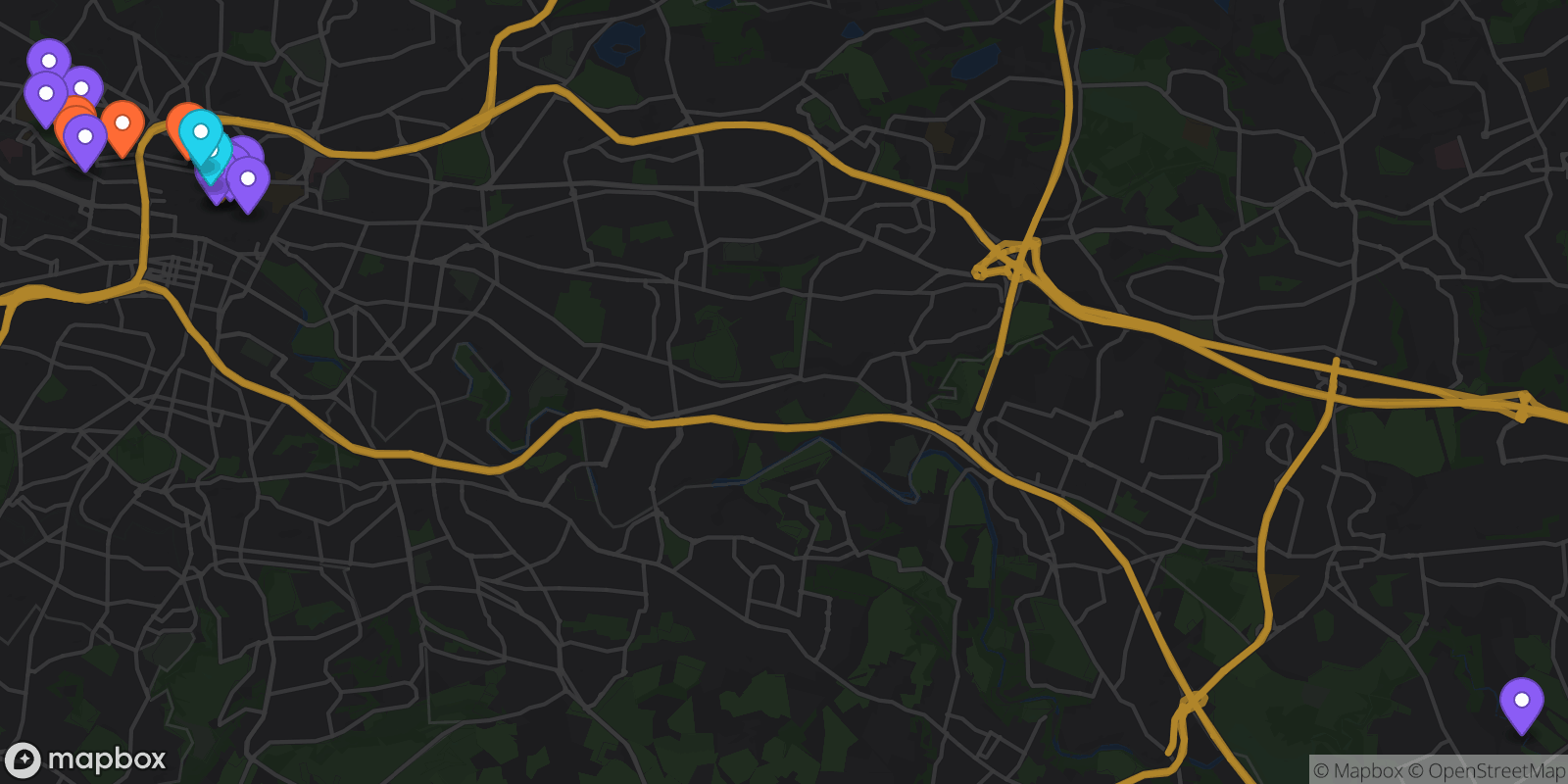 Map showing 17 locations