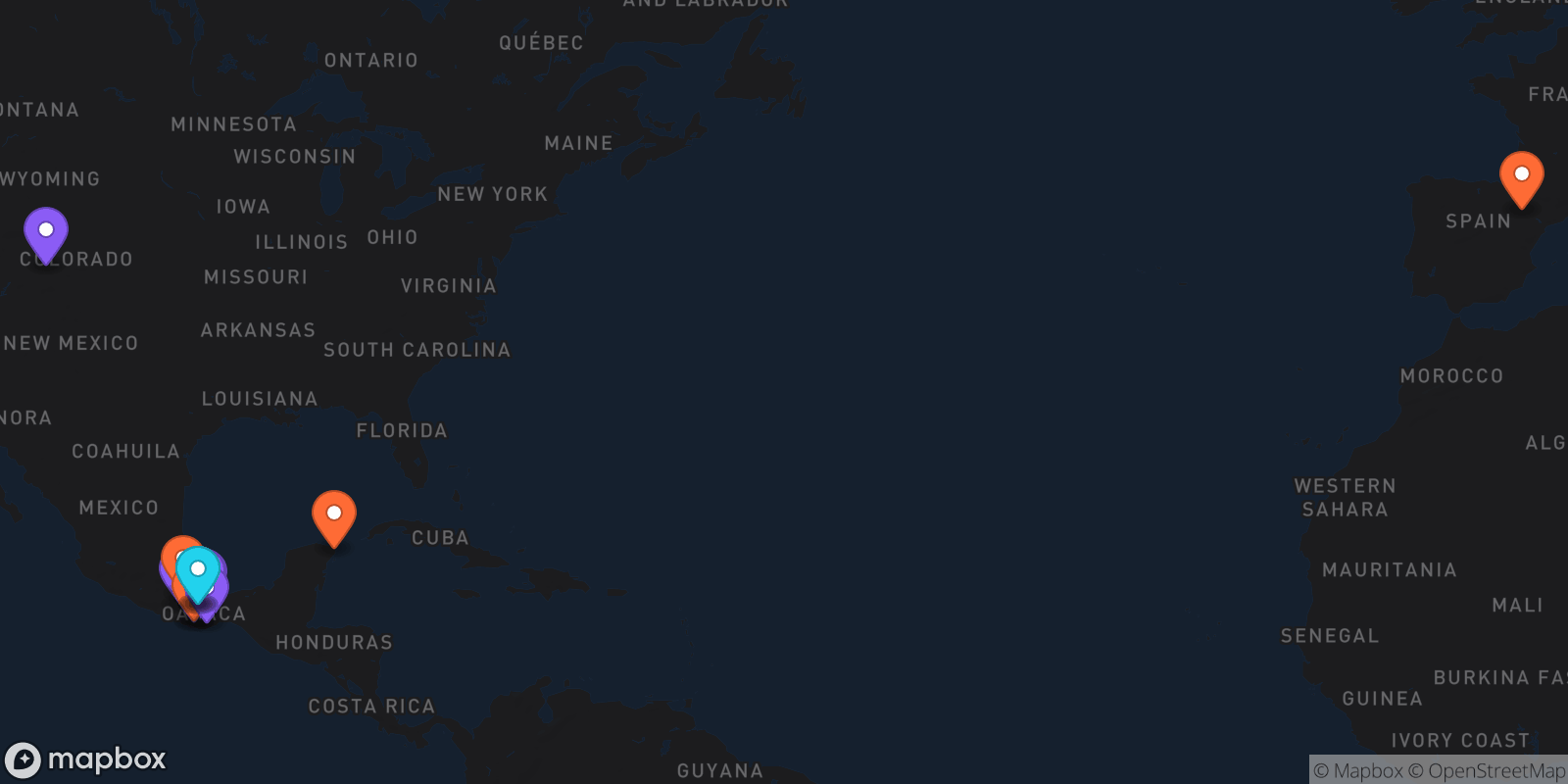 Map showing 21 locations