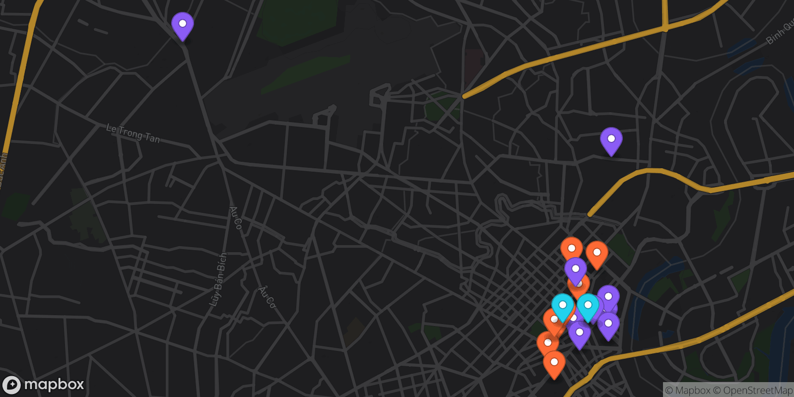 Map showing 19 locations
