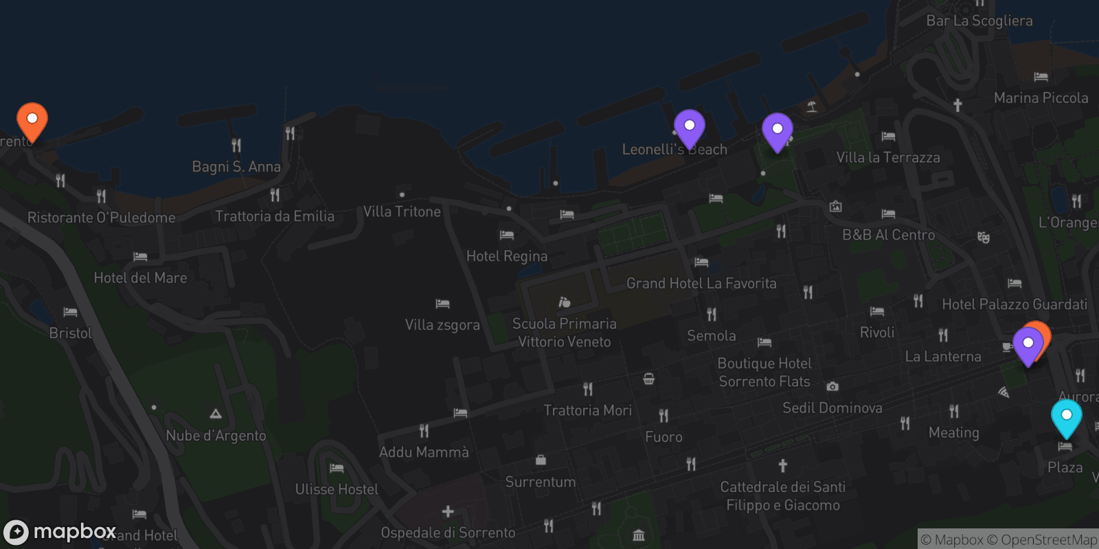 Map showing 6 locations
