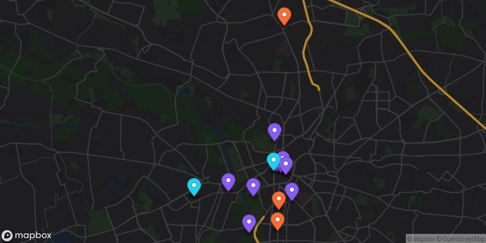 Map showing 16 locations