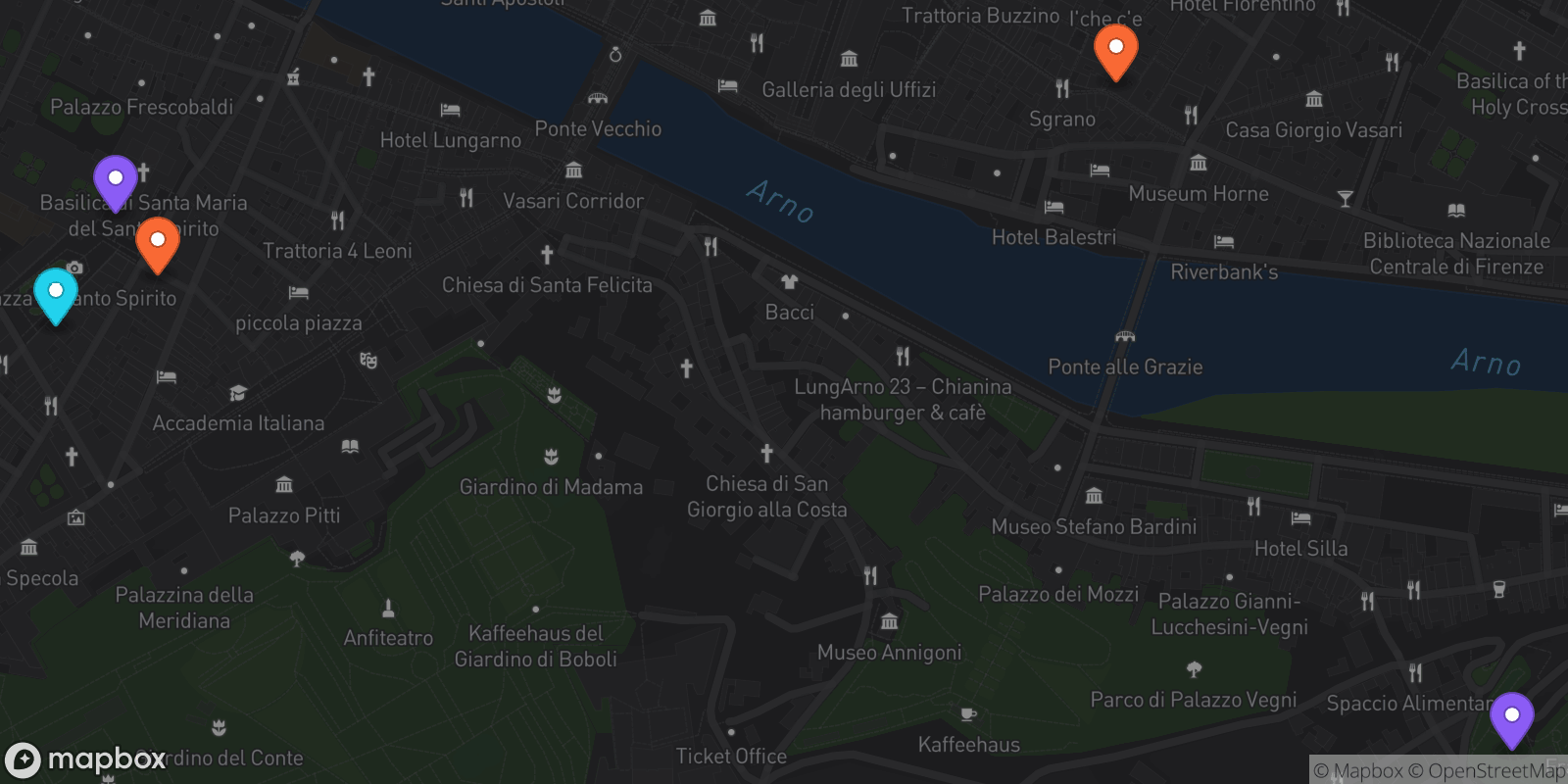 Map showing 5 locations