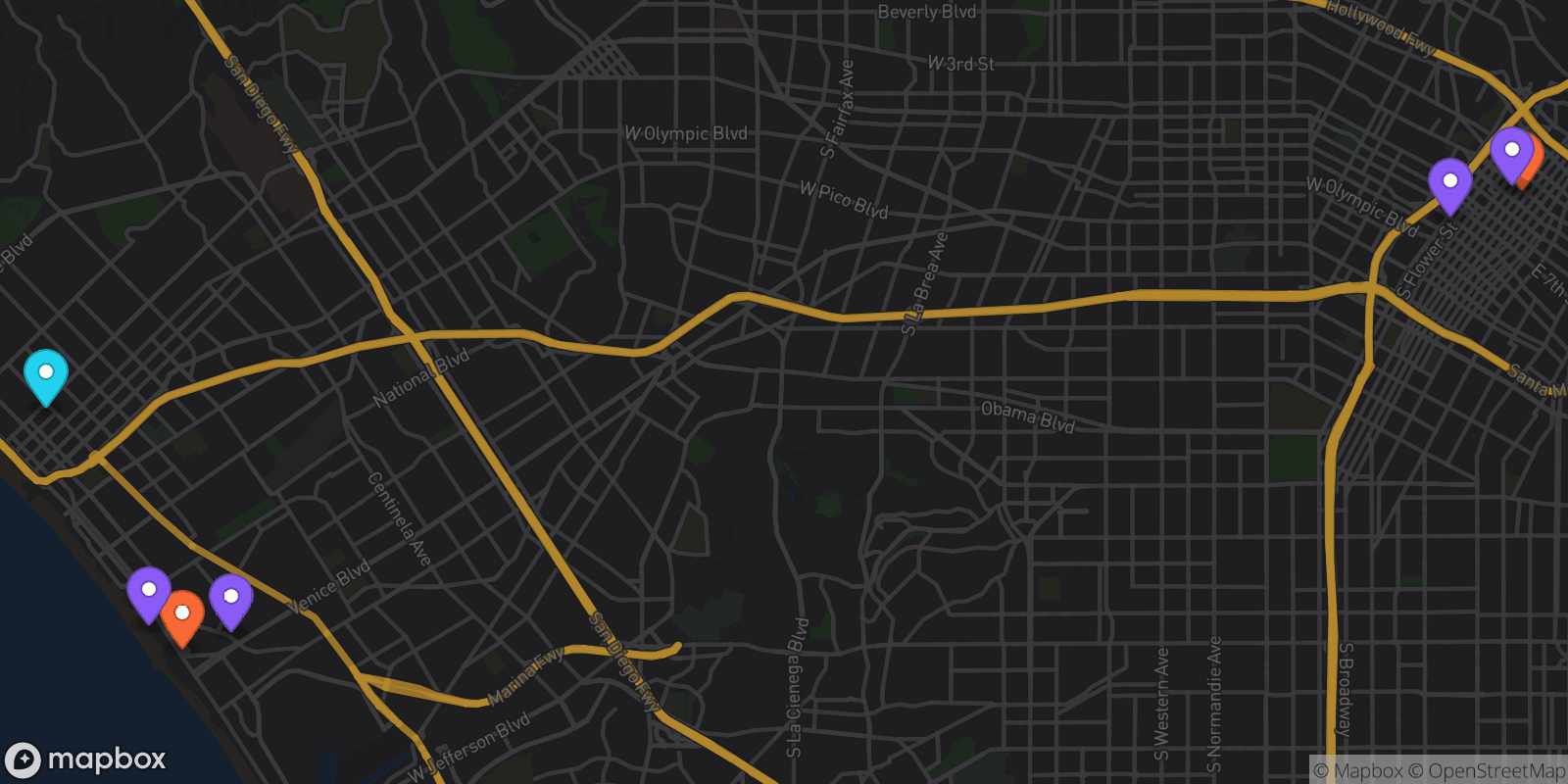 Map showing 7 locations