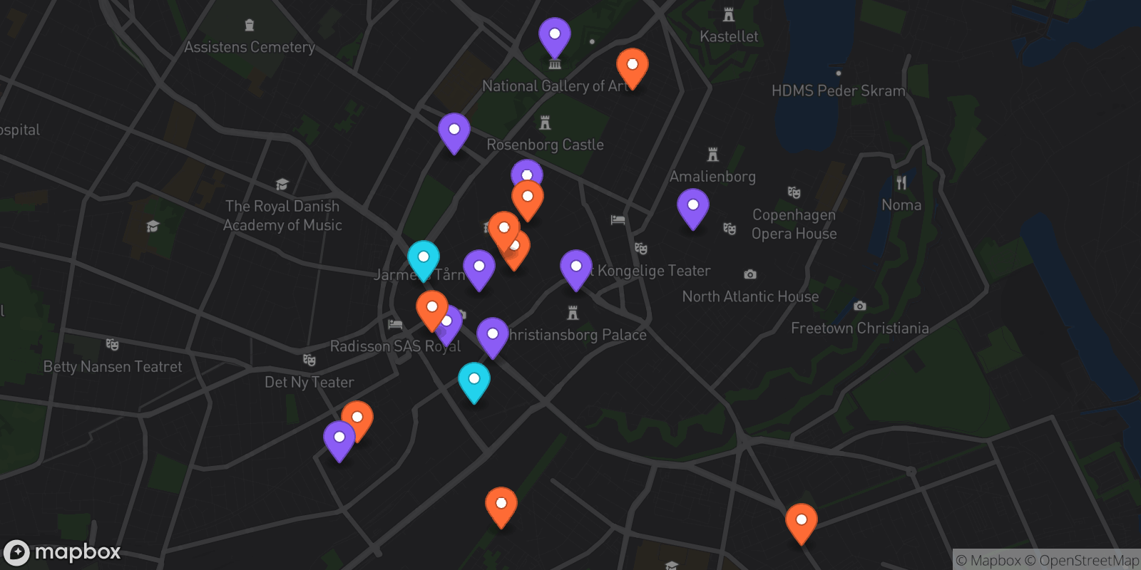 Map showing 19 locations