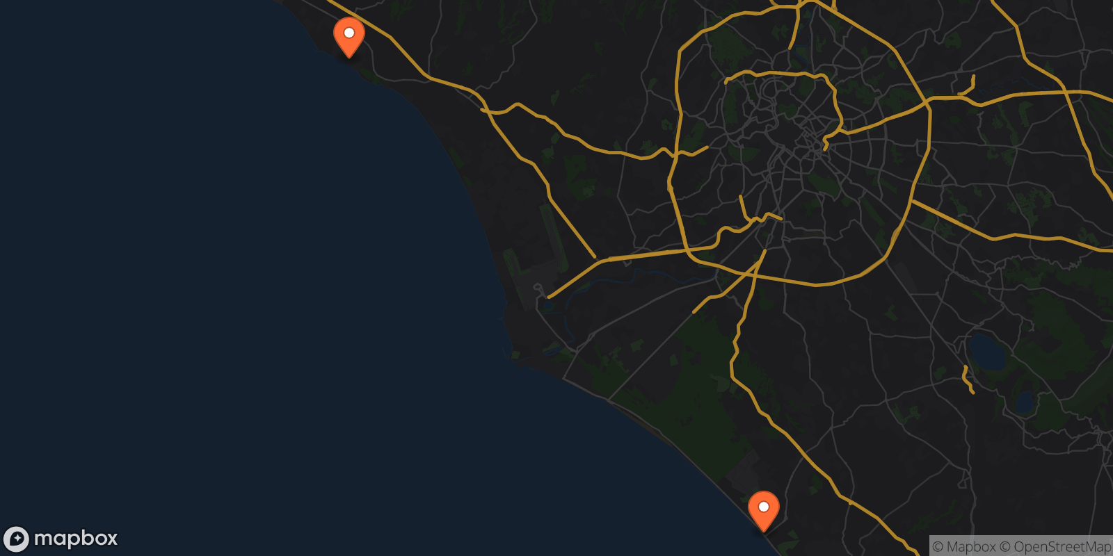 Map showing 2 locations