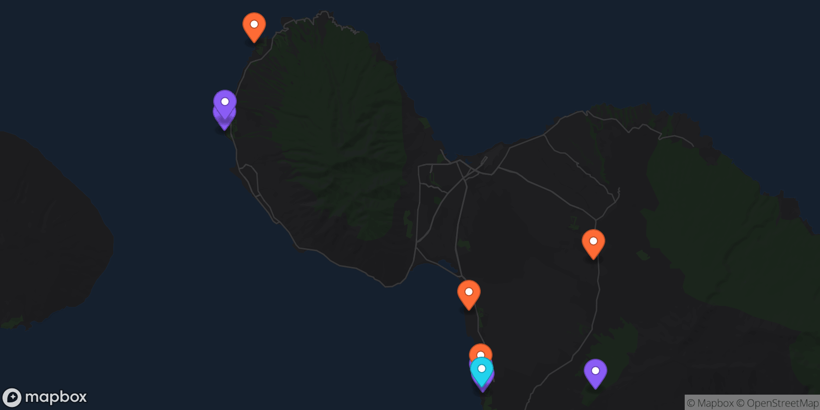 Map showing 10 locations