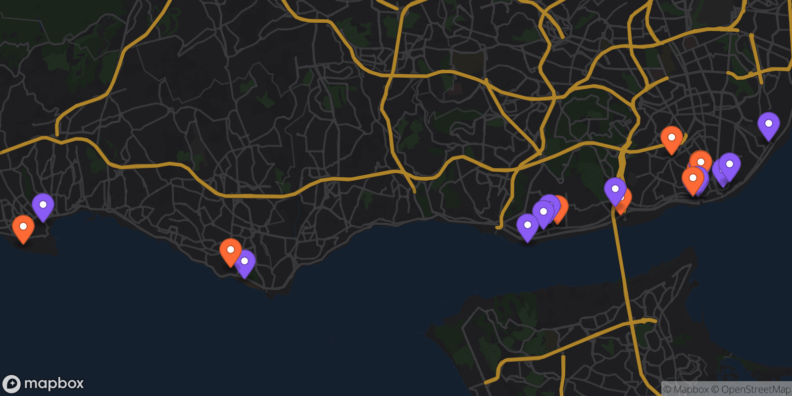 Map showing 22 locations