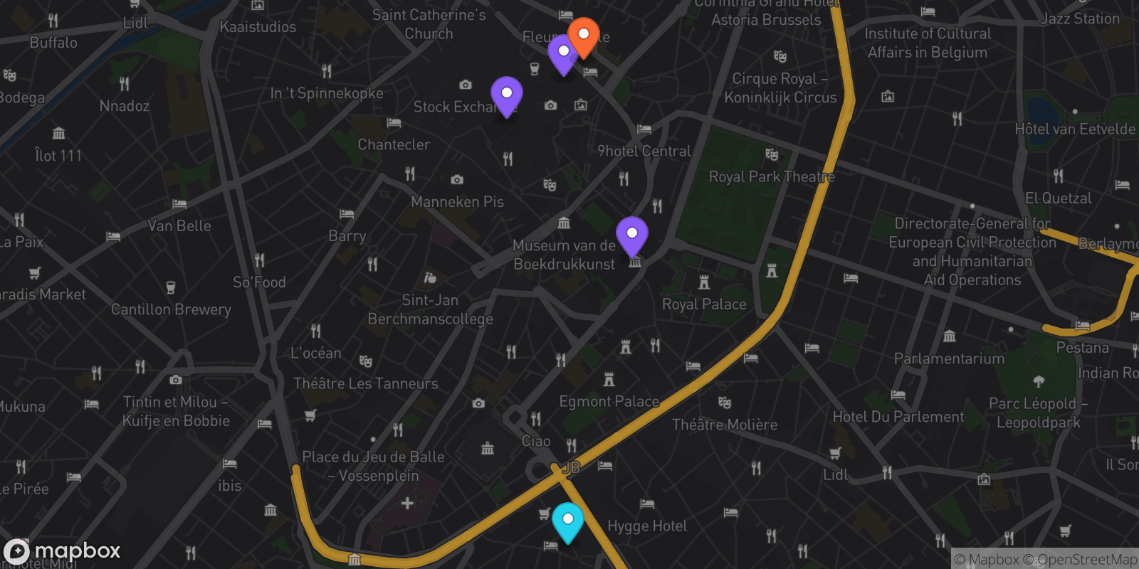 Map showing 5 locations