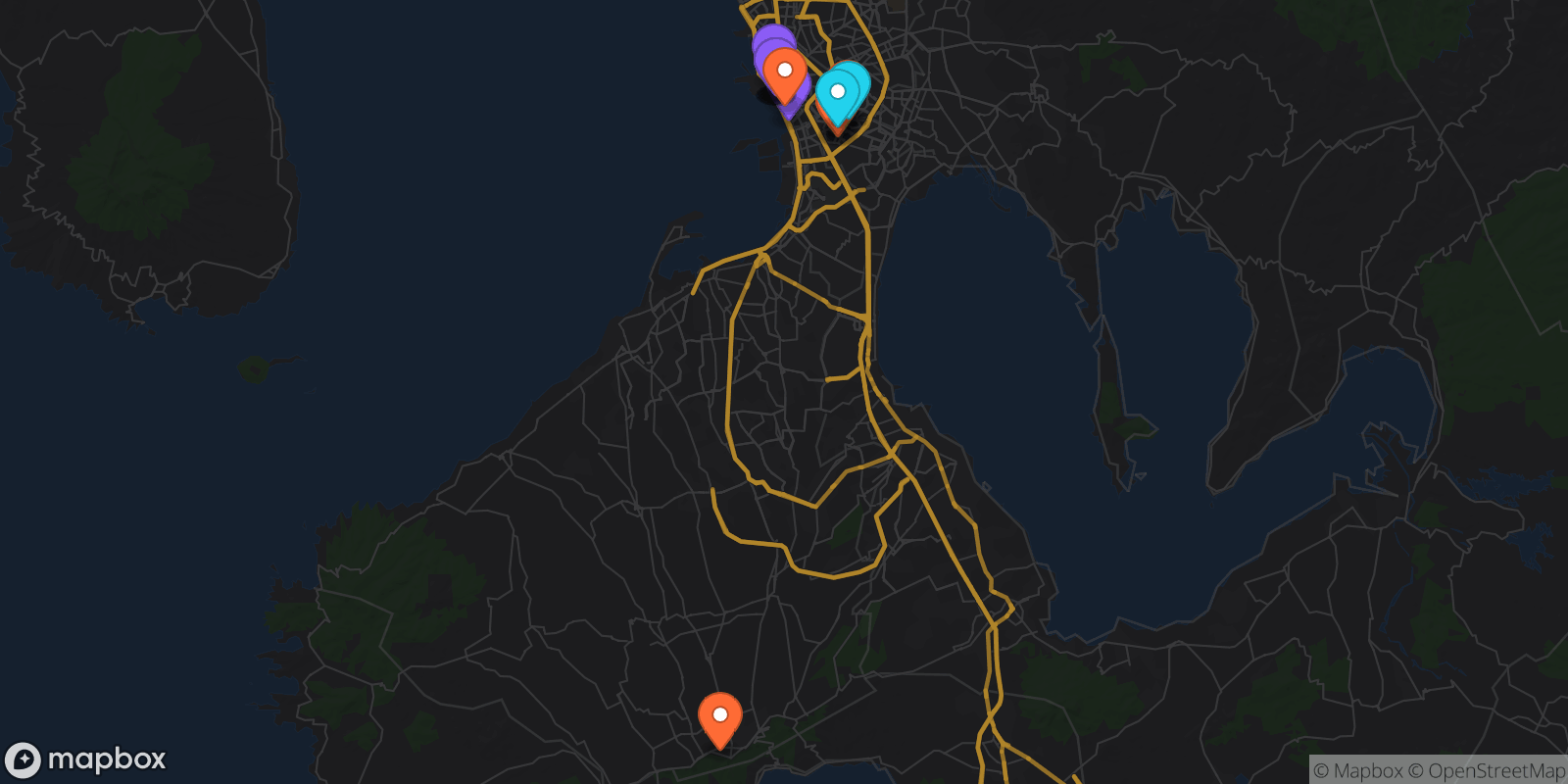 Map showing 17 locations