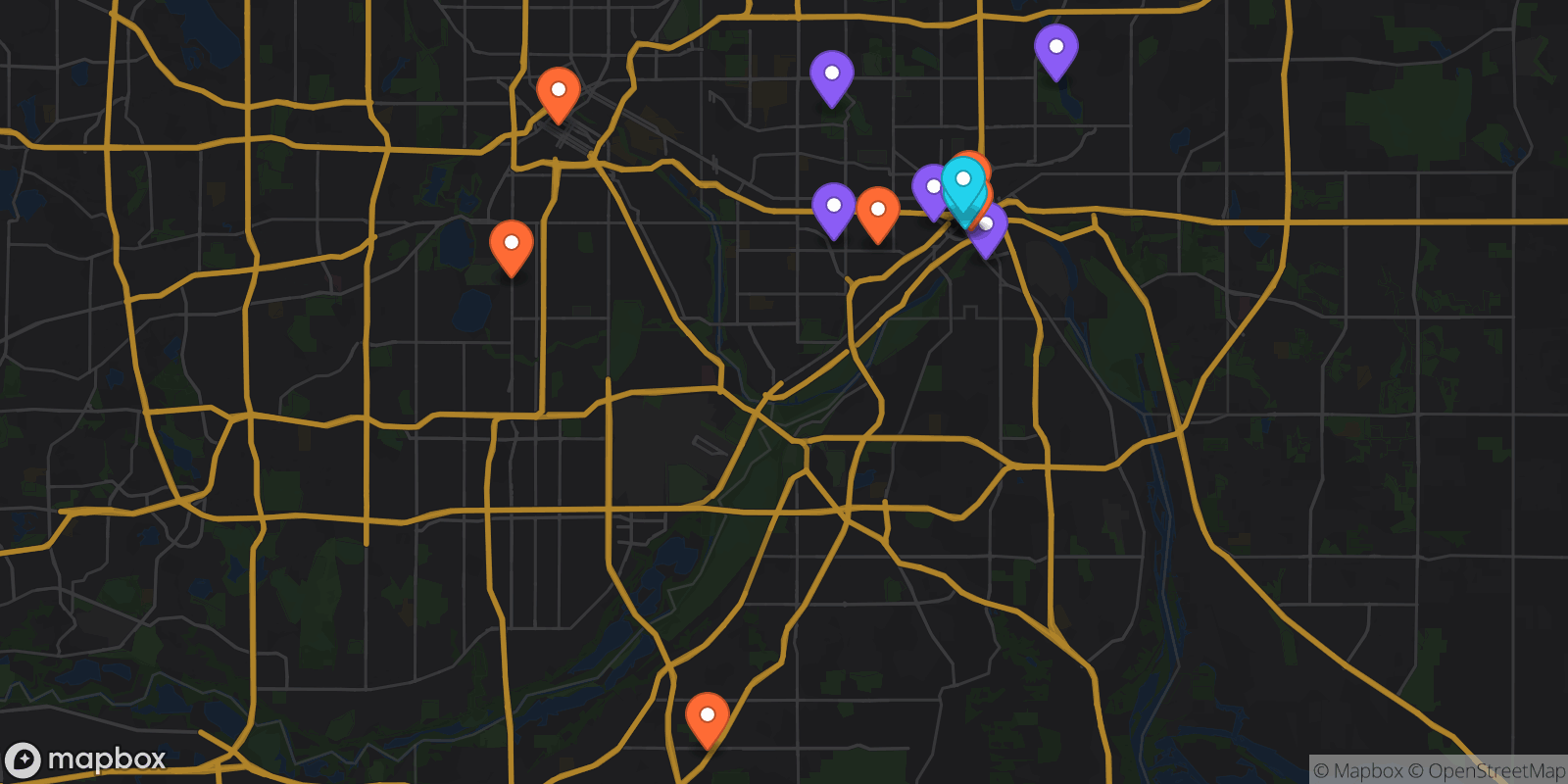 Map showing 15 locations