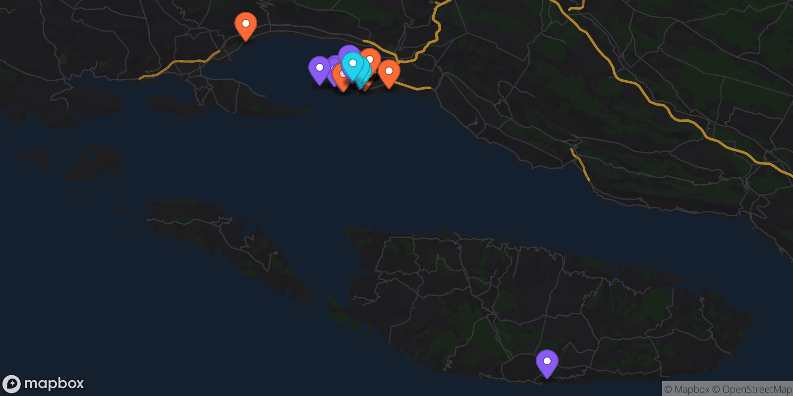 Map showing 43 locations