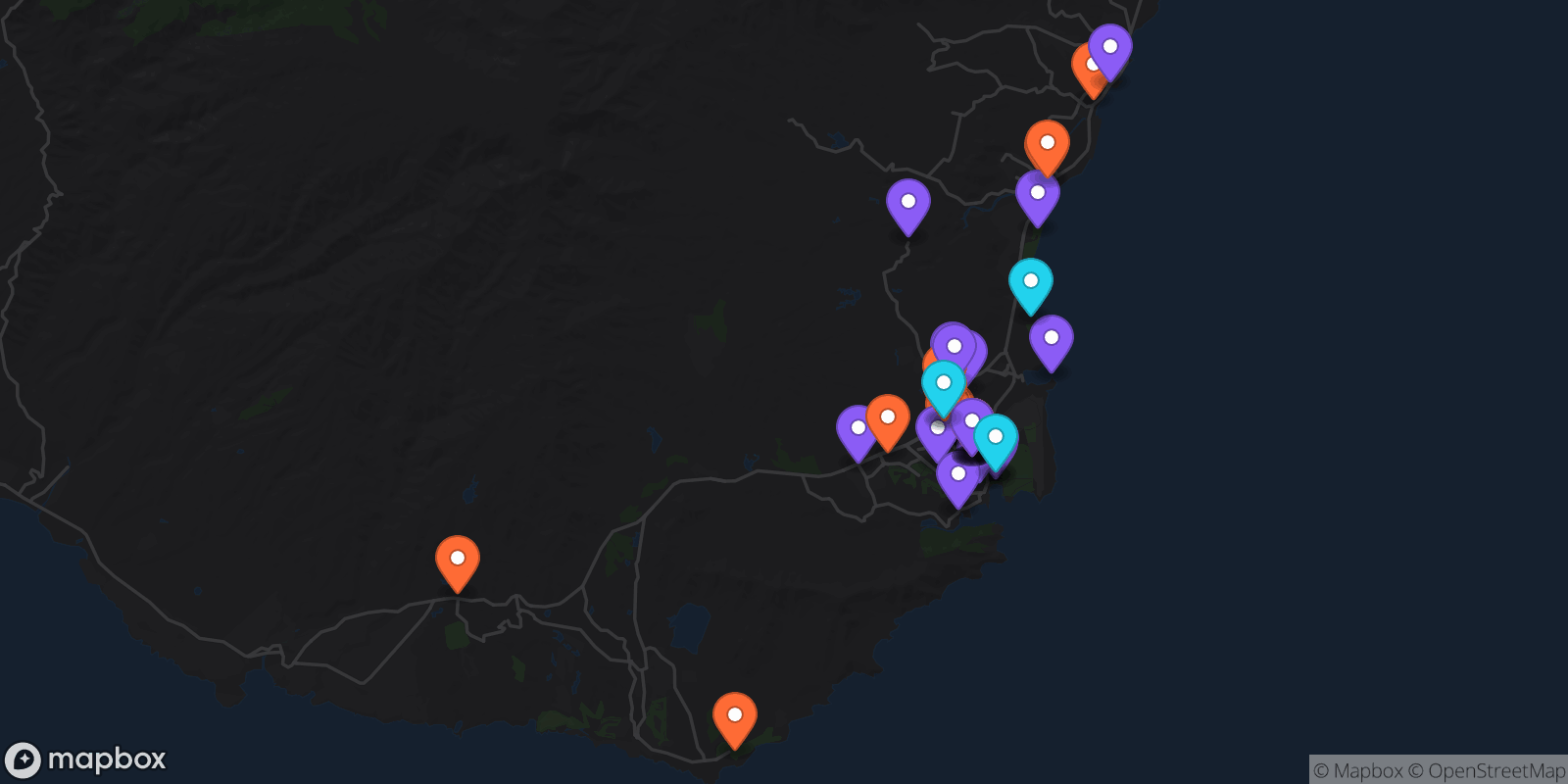 Map showing 39 locations
