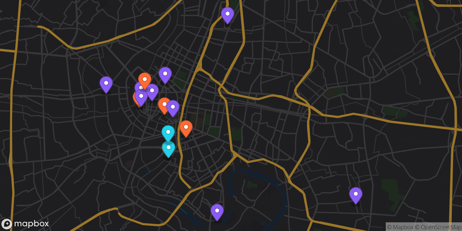 Map showing 16 locations