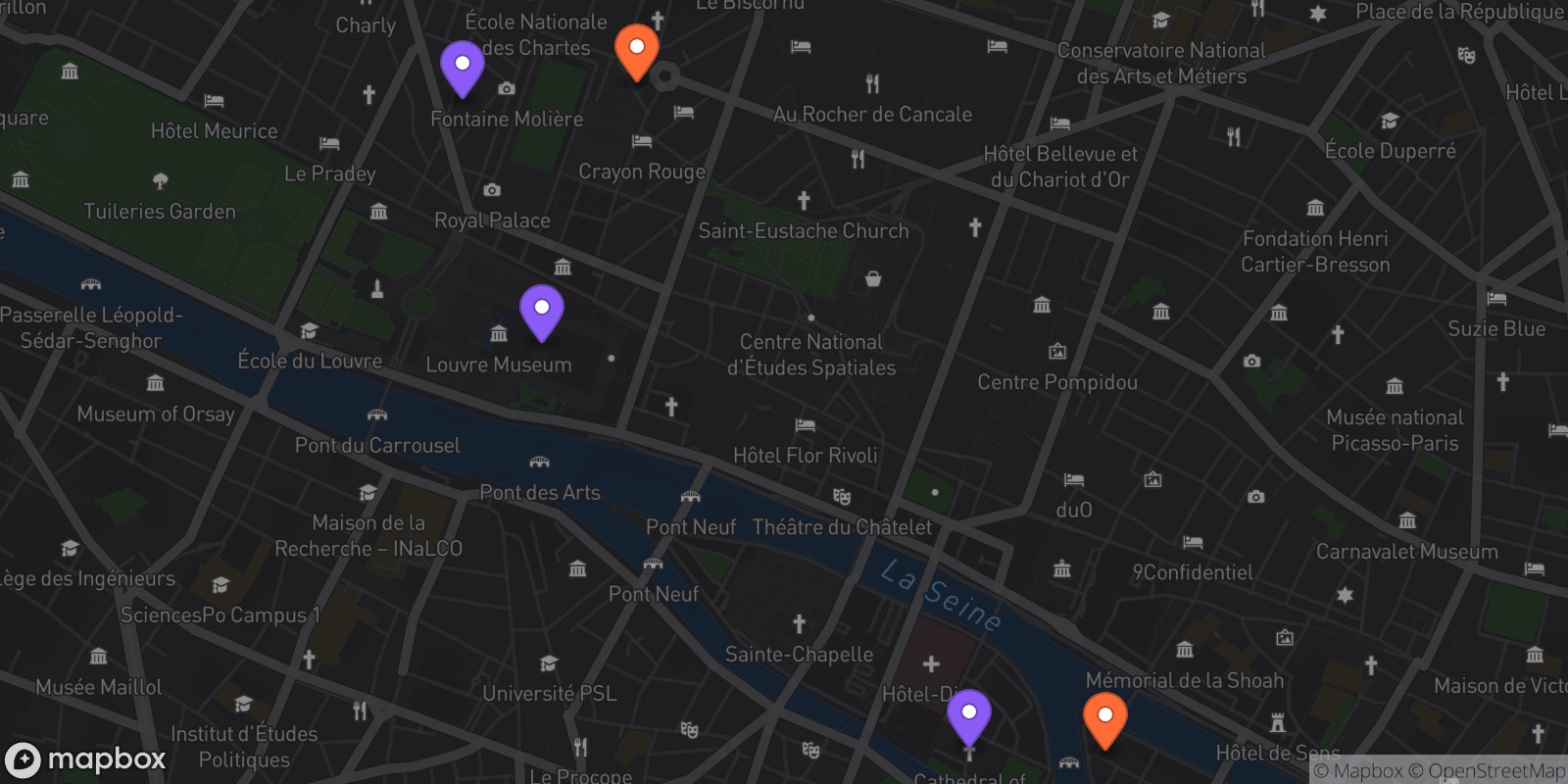 Map showing 5 locations