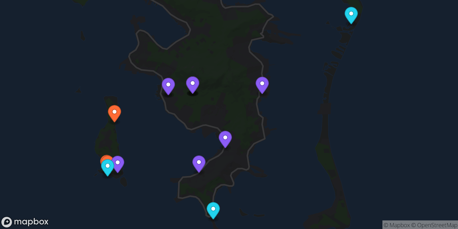 Map showing 16 locations