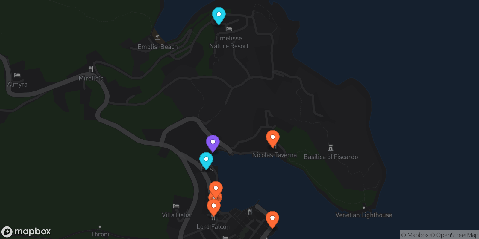 Map showing 8 locations