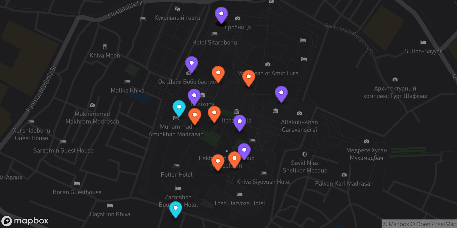 Map showing 19 locations