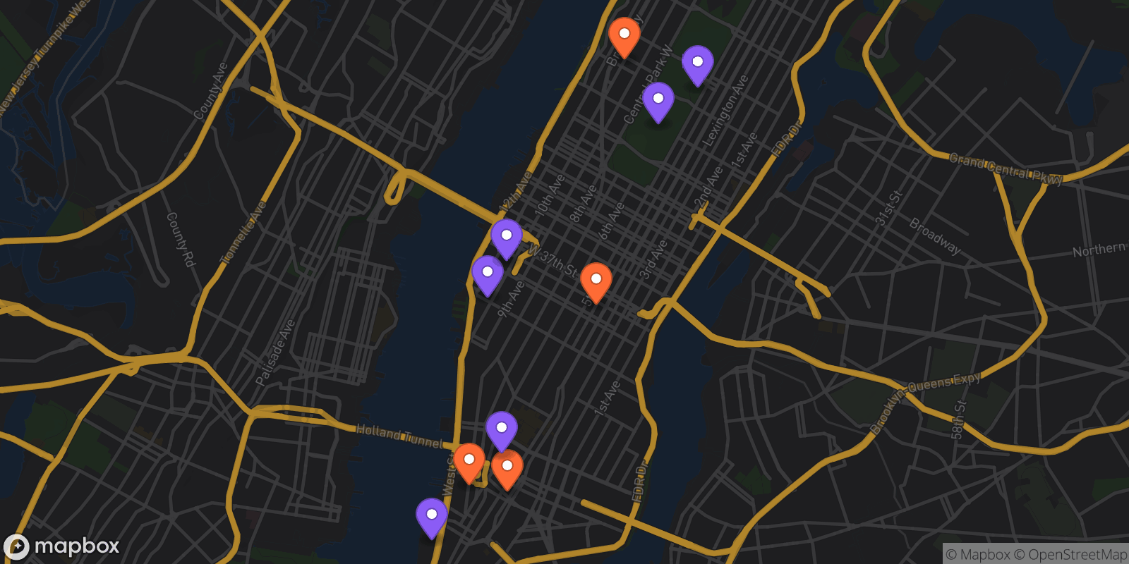 Map showing 10 locations