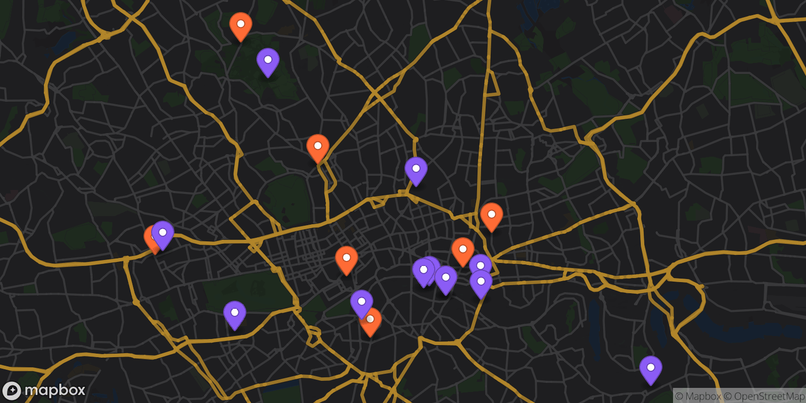 Map showing 19 locations