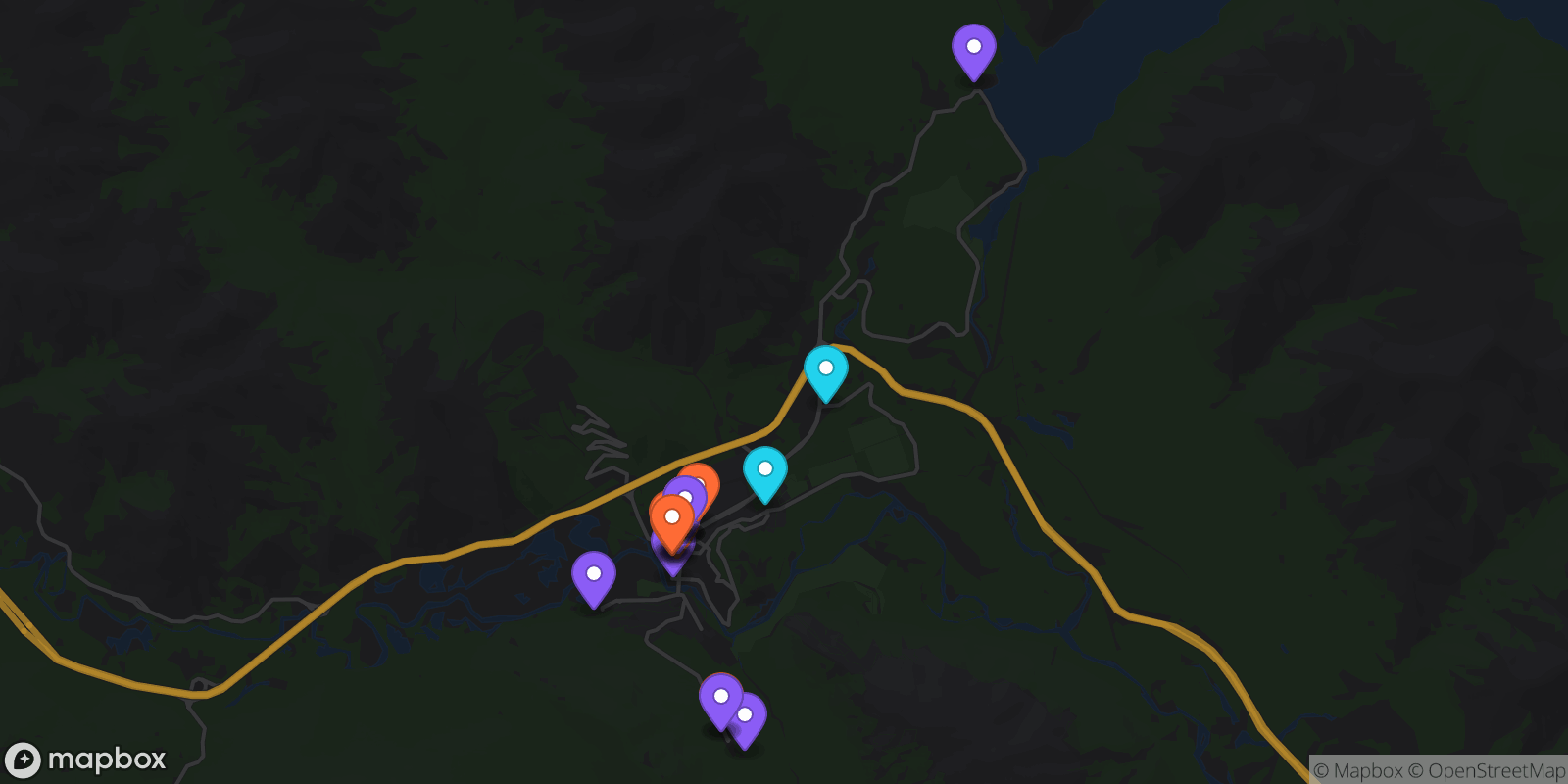 Map showing 21 locations