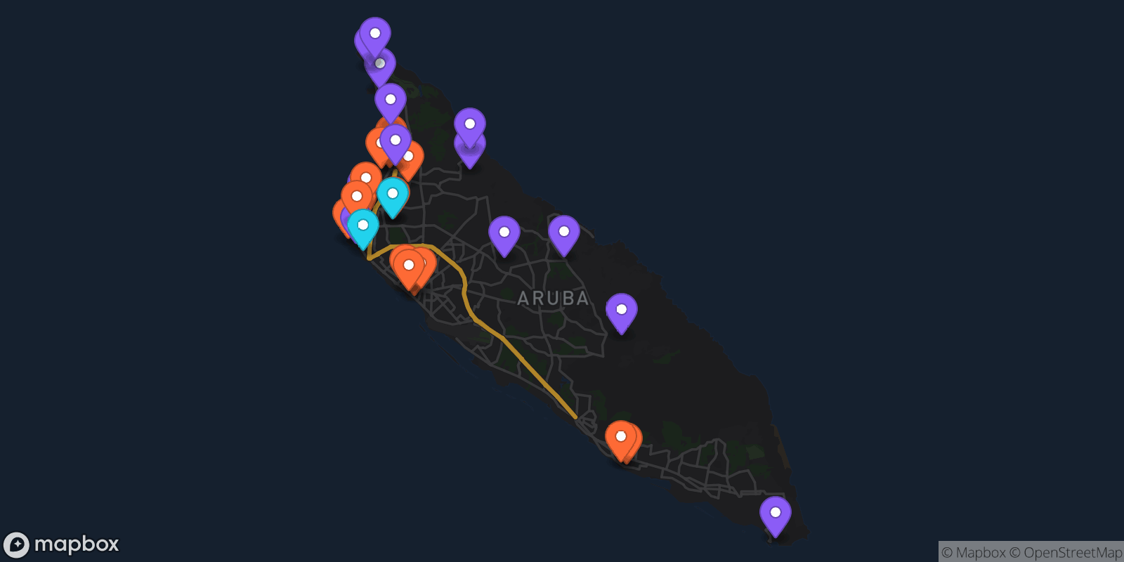 Map showing 30 locations