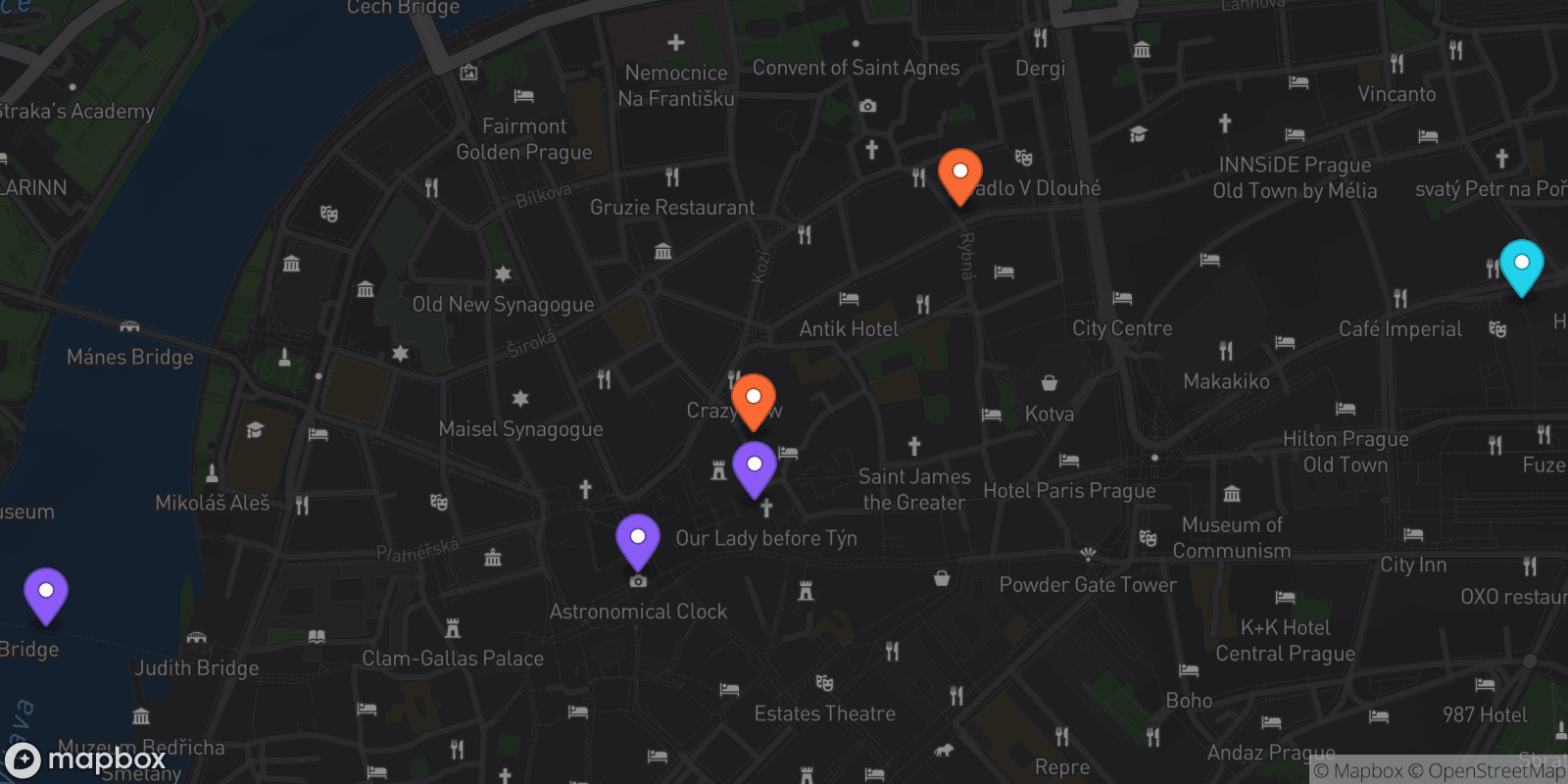 Map showing 6 locations