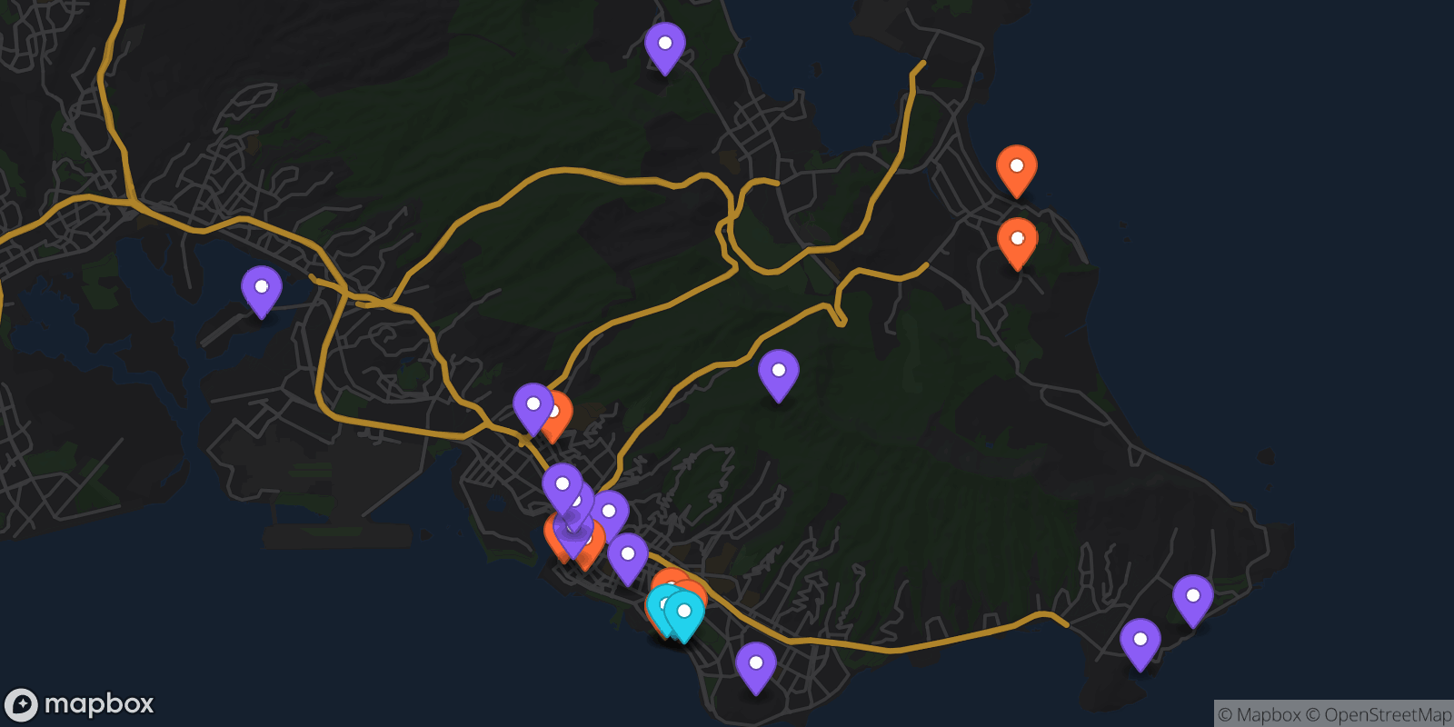 Map showing 26 locations