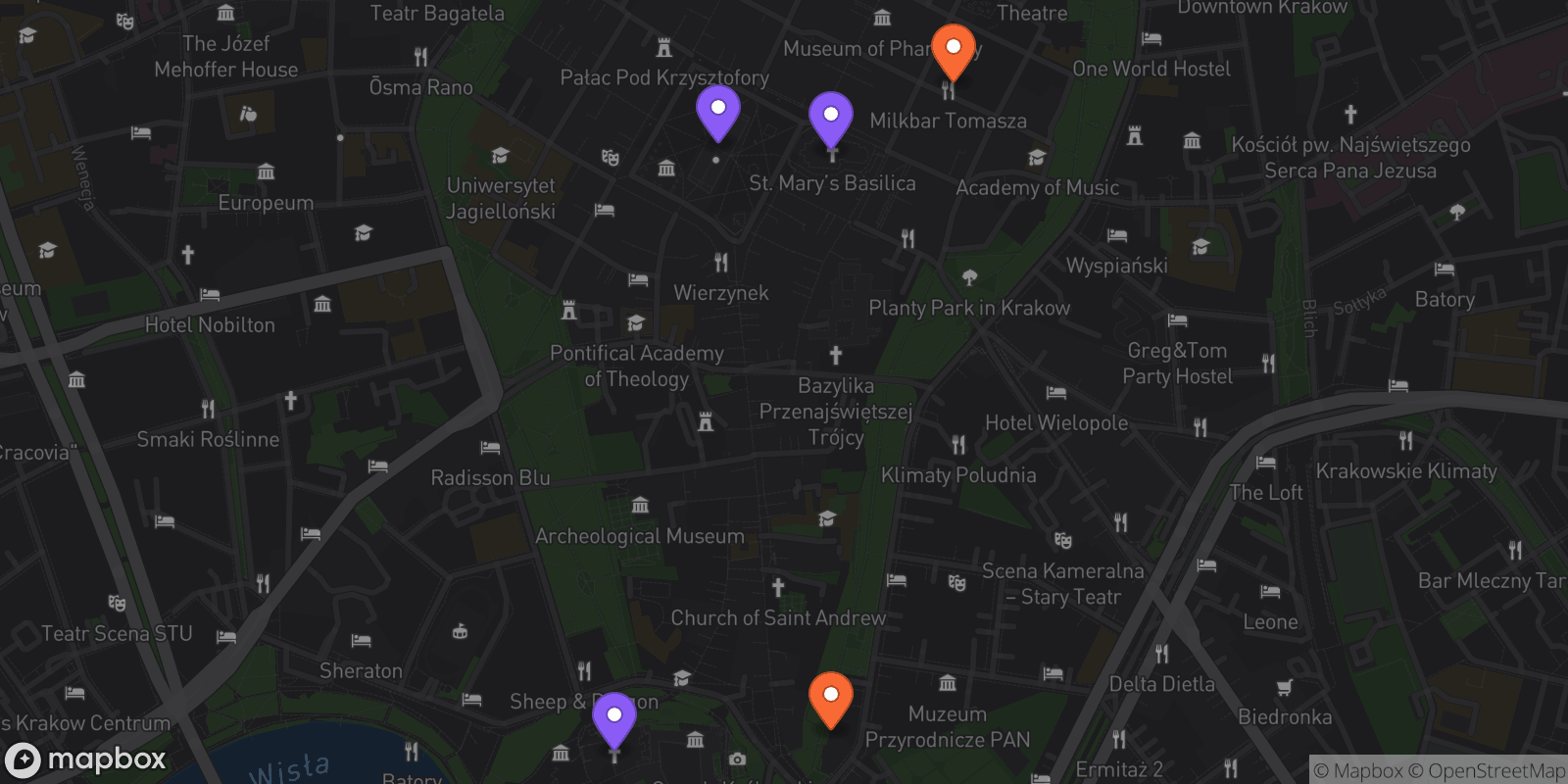 Map showing 5 locations