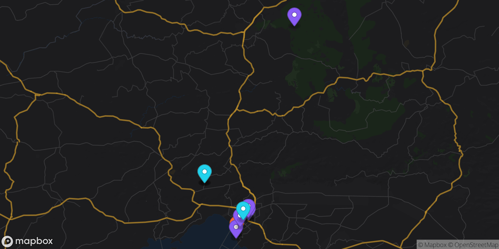 Map showing 15 locations