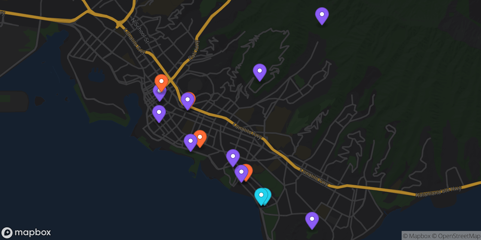 Map showing 16 locations
