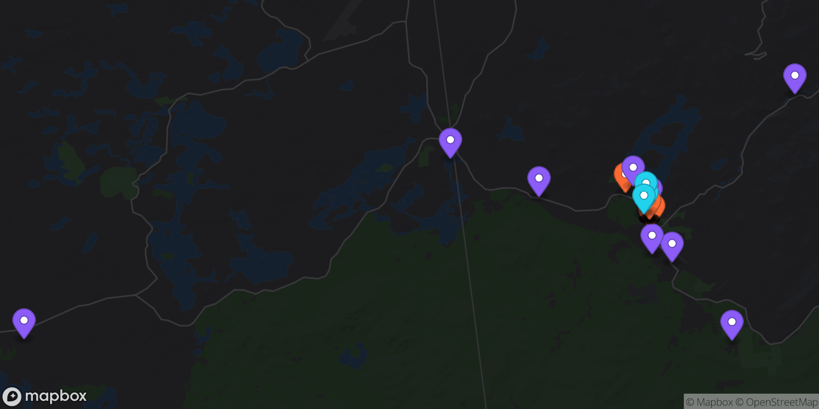 Map showing 36 locations