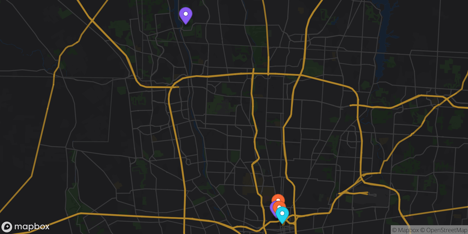 Map showing 5 locations
