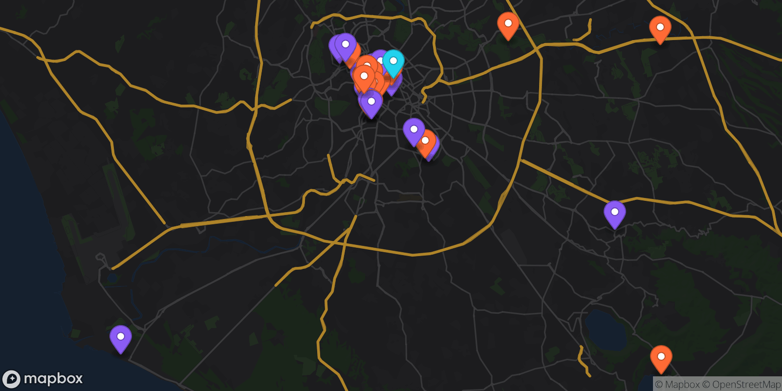 Map showing 33 locations