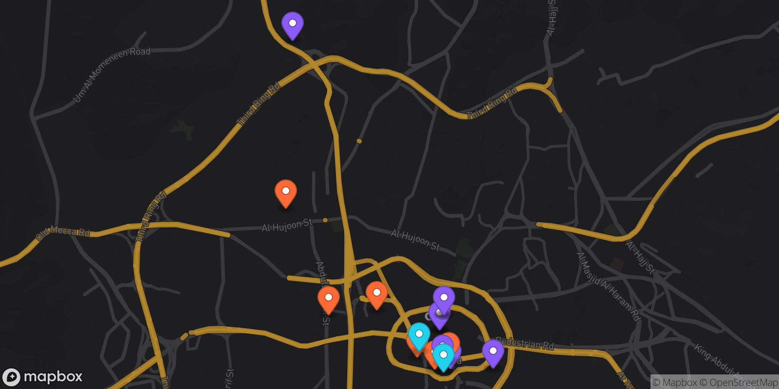 Map showing 16 locations