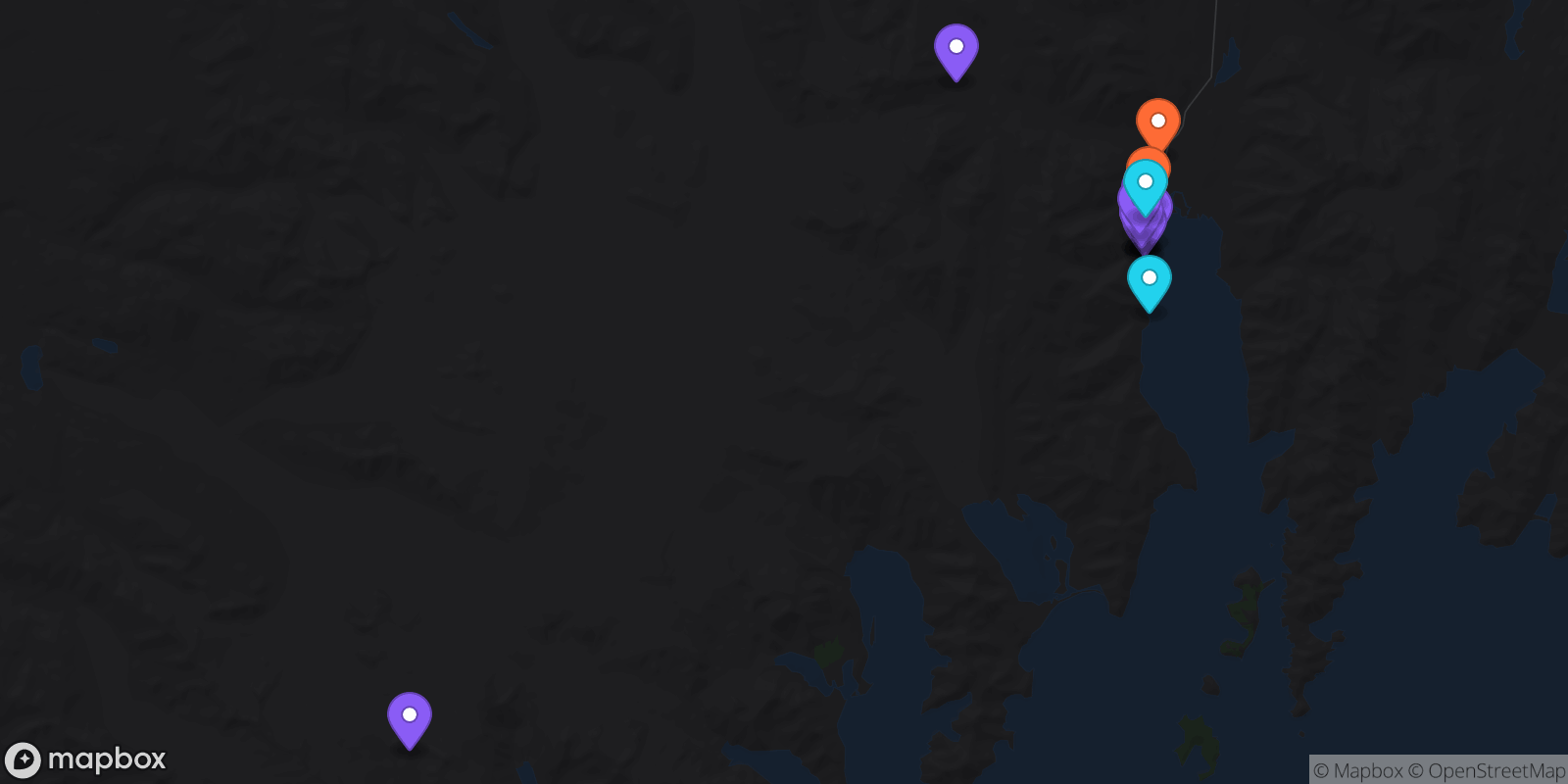 Map showing 16 locations