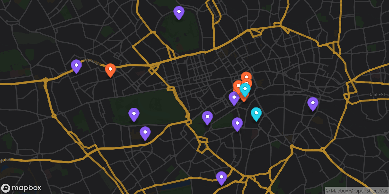 Map showing 17 locations