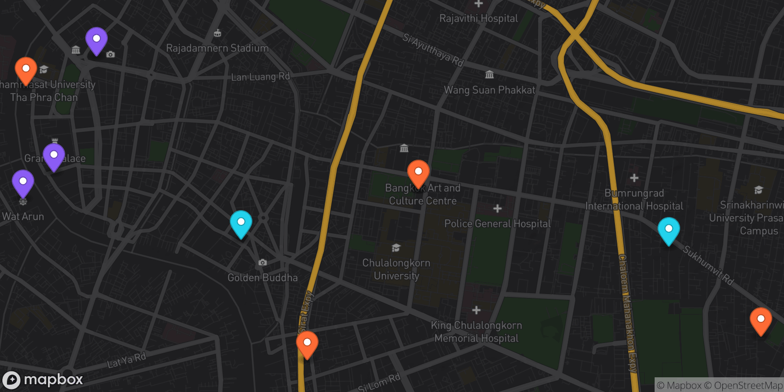 Map showing 10 locations